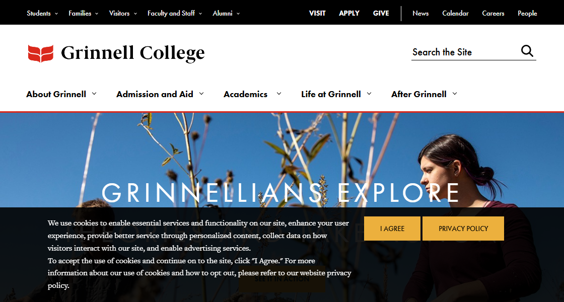 Grinnell College website preview