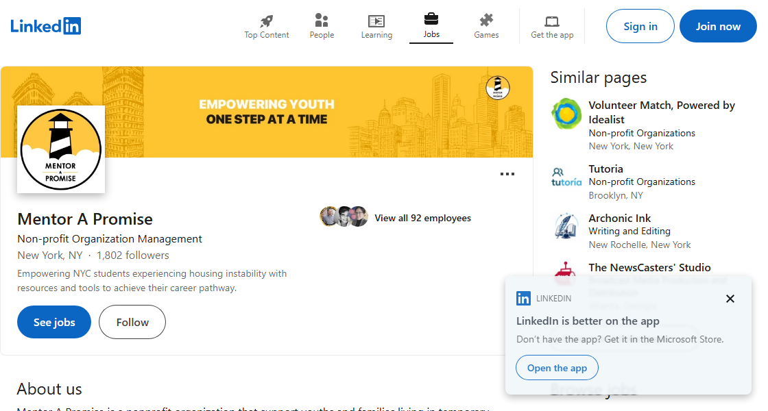 Mentor A Promise LinkedIn page preview